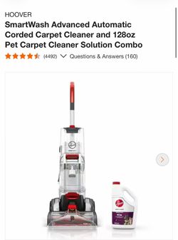 HOOVER SmartWash Advanced Automatic Corded Carpet Cleaner and 128oz Pet Carpet Cleaner Solution Combo