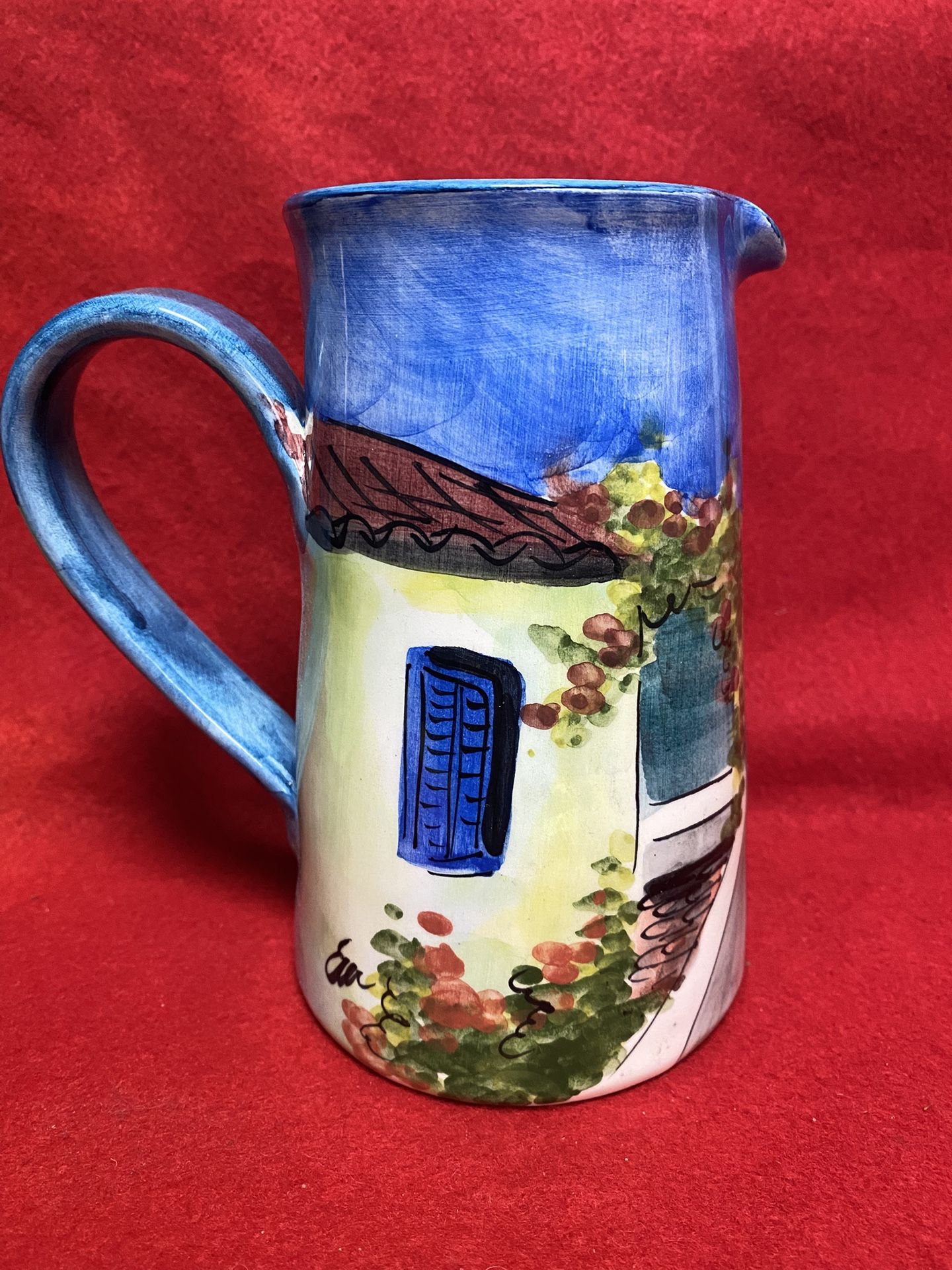 6.25 Inch Handmade Hand Painted Blue Ceramic Greek Pitcher Imported From Greece 