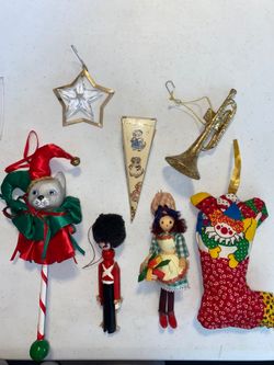 Vtg mix Christmas ornament lot cats star clown