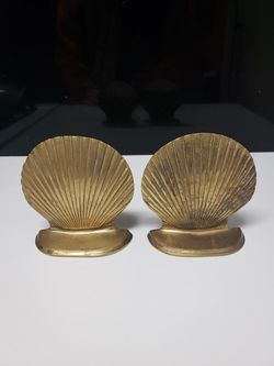 Solid Brass Clam Shell Bookends  Thumbnail