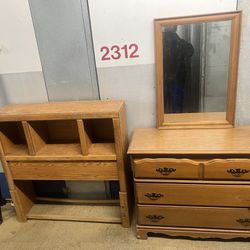 Children’s OAK Dresser , and Twin Bed . Headboard , and Frame. Needs Hardware  Dresser  40” long  17 1/2” deep  31 1/2” tall  Mirror  24” wide  34” ta