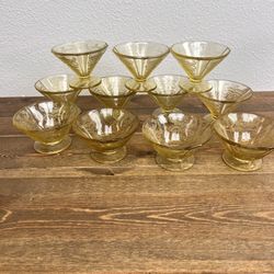 YELLOW AMBER DEPRESSION GLASS Sherbet Dessert Cup Madrid set of 11