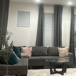 Grey Suede Sectional  Couch 