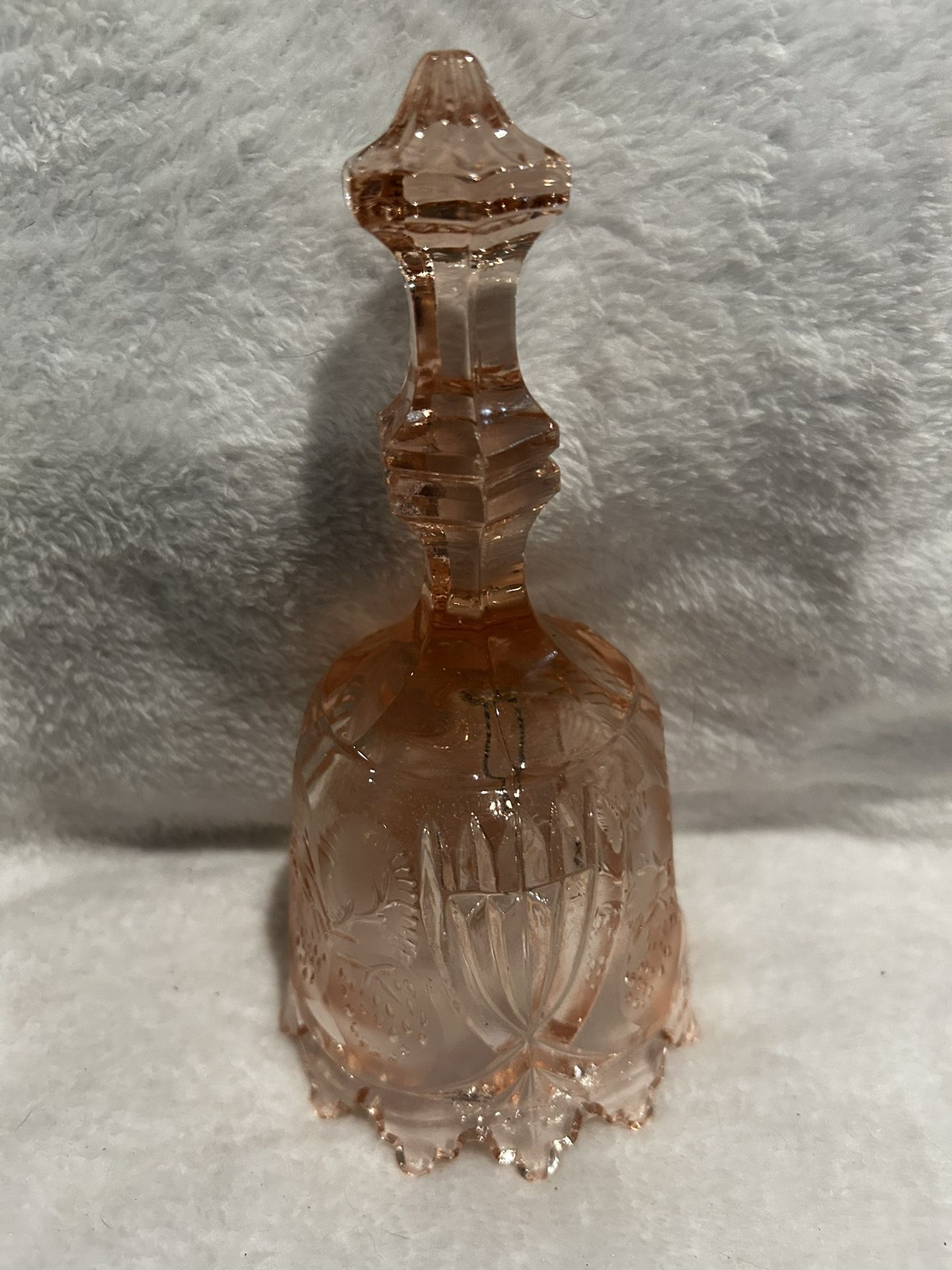 Vintage Etched Strawberries Collectible Clear Peach Color Glass Bell