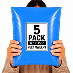 Blue Poly Mailer Shipping Bags – Bulk Pack (12”x15.5”) (5 Pack)