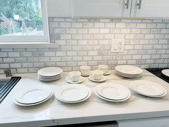 French/Swedish Ceramic China Set – Timeless White with Embossed Detailing