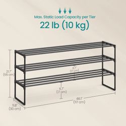 SONGMICS Shoe Rack 3-Tier Shoe Organizer Metal Storage Shelf - Black