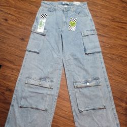 Girl Index Juniors Size 13 Light Blue Baggy Cargo Jeans