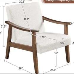 Fabric Accent Chair, Mid-Century Modern Armchair with Solid Wood Legs, Reading Leisure Chair with High Back for Living Room Bedroom Waiting Room,Ivory