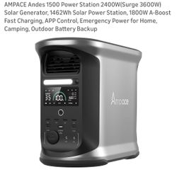 AMPACE Andes 1500 Power Station 2400W(Surge 3600W) Solar Generator, 1462Wh Solar Power Station, 1800W A-Boost Fast Charging, APP Control, Emergency Po