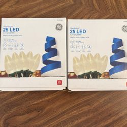 New Christmas Lights - 25 C-9 Light, warm white, 12 feet, indoor, outdoor, Xmas, GE