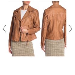 Cognac Faux Leather Jacket Motorcycle Utility