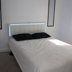 White Bed Queen Bed Frame W/ LED Lights