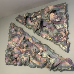 Sculptural 3D Wall Art – Pastel & Gold Abstract (Multi-Piece)