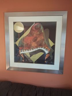 3.5ft x 3.5ft brushed steel & glass framed artpiece