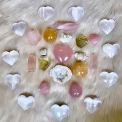 Selenite And Rose Quartz Crystal Hearts