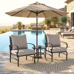 3-Piece Metal Outdoor Patio Conversation Chair Seating Set with Beige Cousins