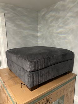 Large Corduroy Ottoman, Charcoal Gray. 38" & 17" high.