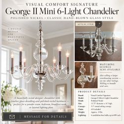 Visual Comfort George II Mini 6-Light Chandelier | Polished Nickel & Hand-Blown Glass