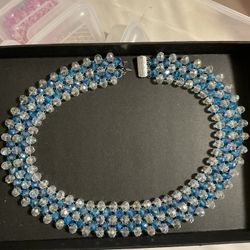 Blue Crystal Necklace And Bracelet Set