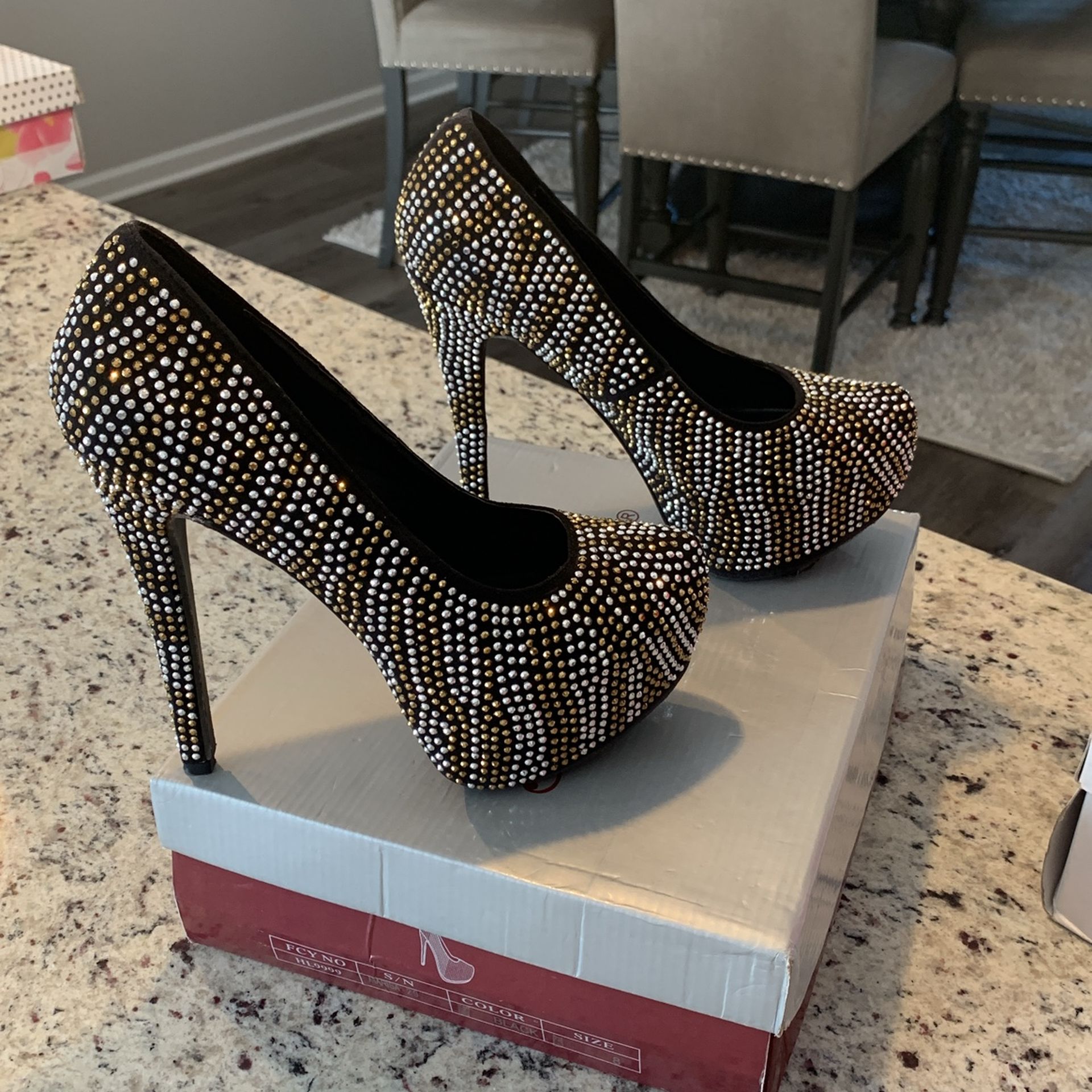 Black, Gold And Silver Fashion Heels