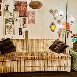 VTG MCM Pinstripe Velvet Couch 