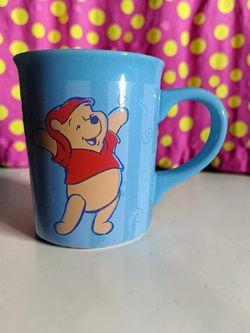 Vintage Disney Store Winnie The Pooh 3D Embossed Coffee Mug Blue 14oz