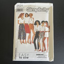 Simplicity Sewing Pattern Size 6-24 Easy To Sew 9631 Pants Shorts 1990