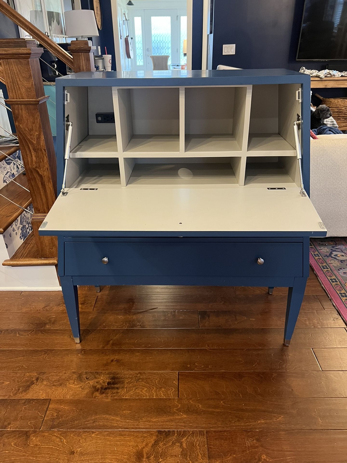 Navy Secretary Desk With Gold Accents