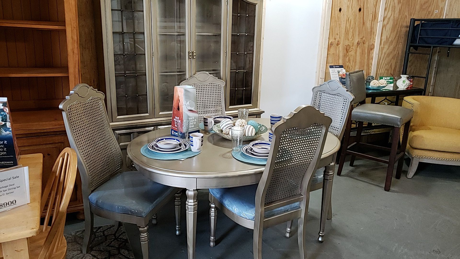 Metallic China Cabinet Table 4 Chairs