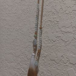 Chinese Hanfu Tassel Fringe Amulet Donut Jade Icy Pdnts 19"