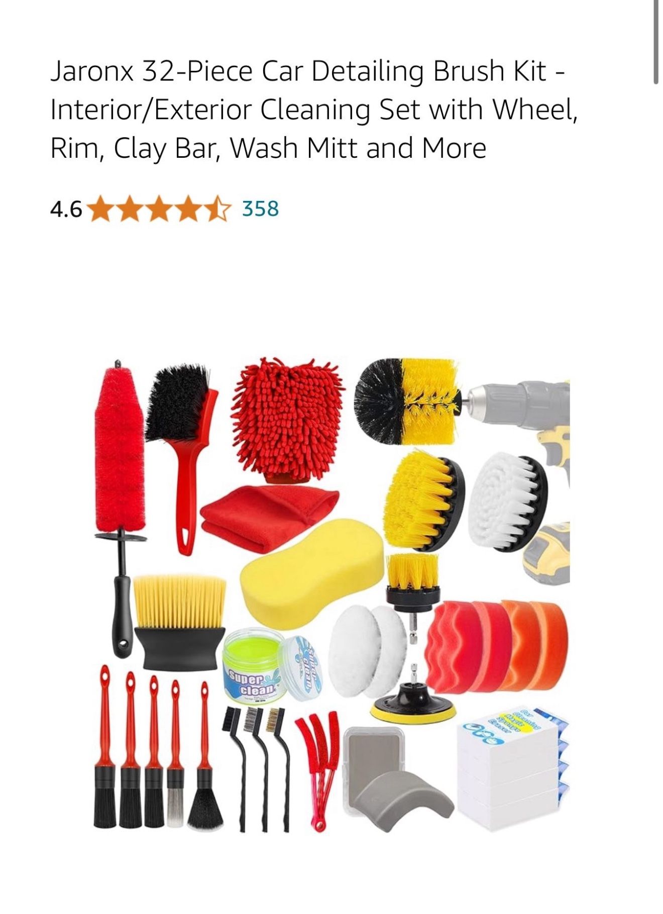 Jaronx 32-Piece Car Detailing Brush Kit - Interior/Exterior Cleaning Set with Wheel, Rim, Clay Bar, Wash Mitt and More