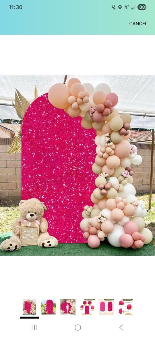 MODFUNS Sparkle Arch Cover Hot Pink Sequin Arch Stand Cover 2.6x6ft Wedding Arch Cover Fitted Spandex Arch Cover Stretchy Arch Cover Round Top Covers