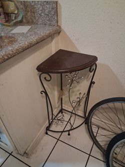 Corner Accent Table with Wrought Iron Base