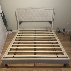 Queen Size Bed Frame Beige 