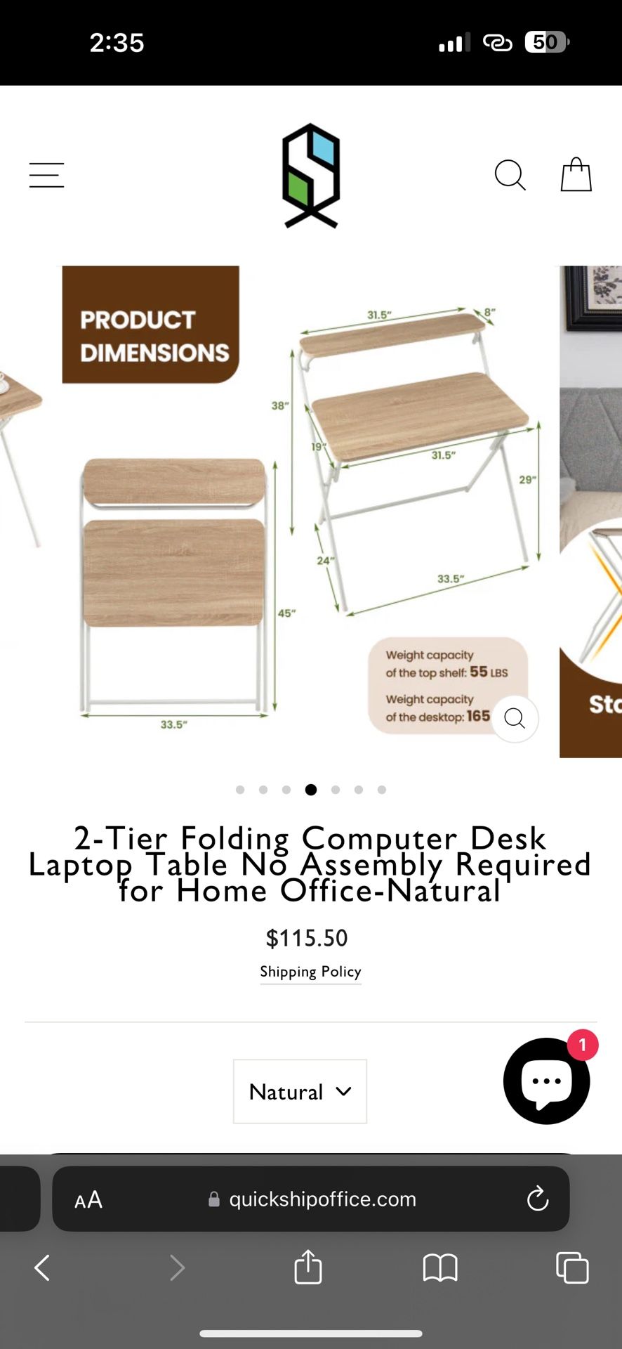 2-Tier Folding Computer Desk Laptop Table No Assembly Required for Hom