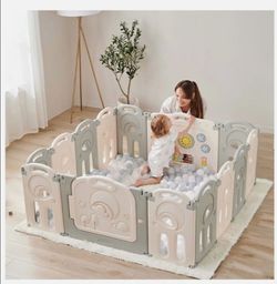 Fortella Cloud Castle, Baby Playpen with Whiteboard and Activity Wall, Unisex Gray 14 Panel (no balls)