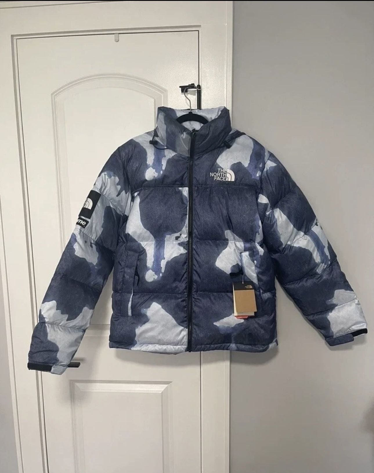 Supreme The North Face Bleached Denim Print Nuptse Jacket