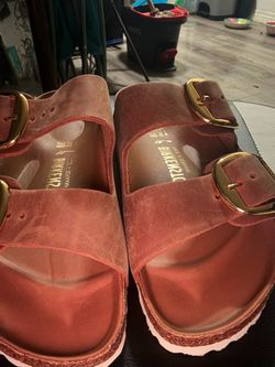 NWT Birkenstock Arizona Big Buckle Cognac Leather Sandals Size 38 Narrow US 7”