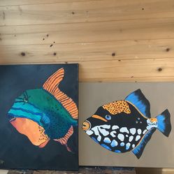 Two Stunning Fish Original Paintings 