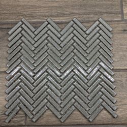 Premium  Glazed Herringbone Pewter Mosaic Sheet  Tile 12⅜X12⅝
