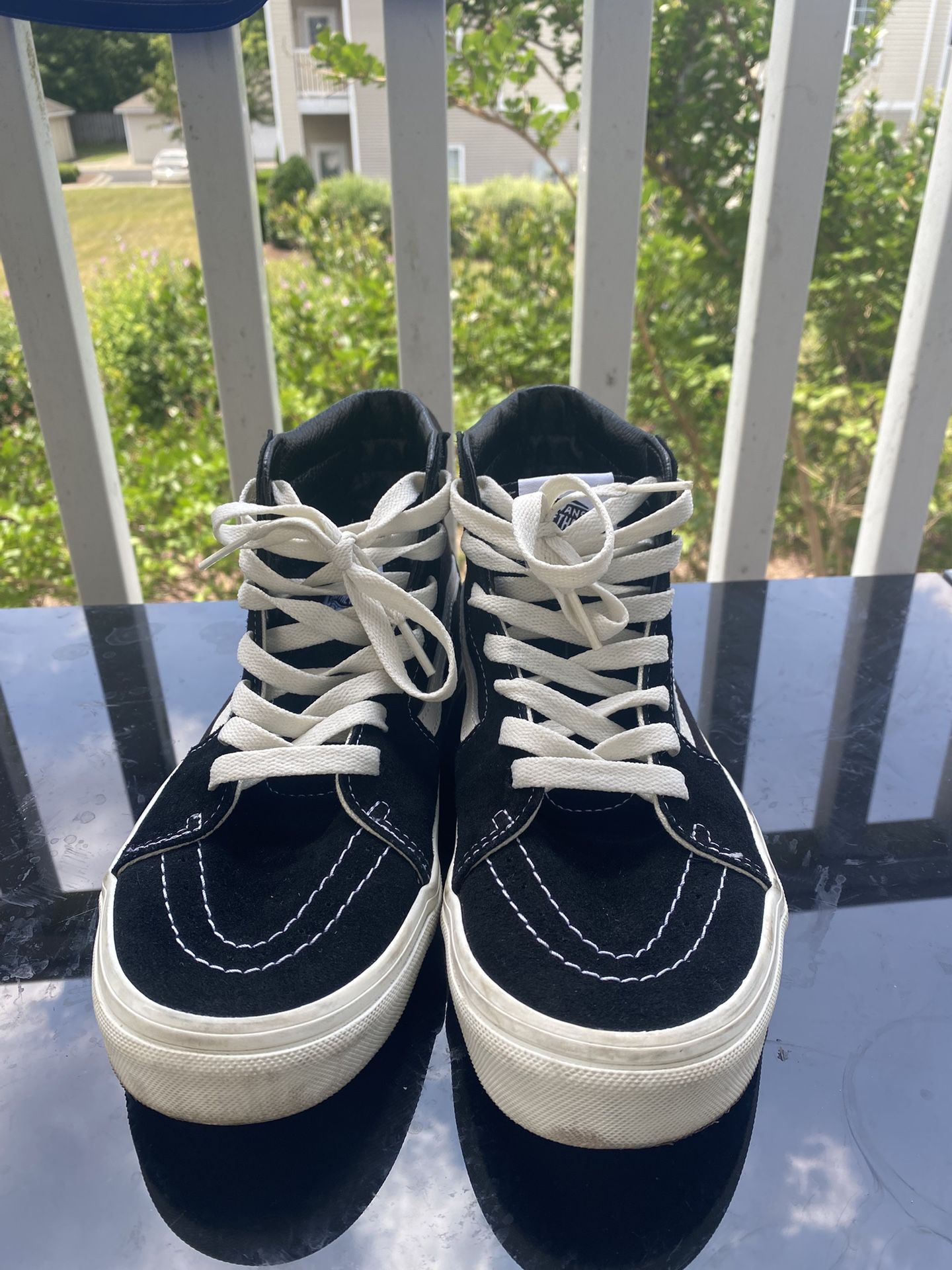 White & Black Vans High Tops - Size 6.5 Decent Condition