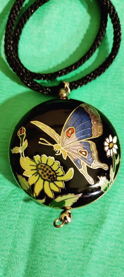 Lovely Cloisonne Butterfly Pendant 1.5"