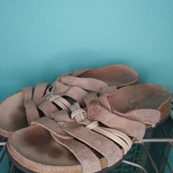 Tan Haflinger Leather And Cork Sandals Slides Sz EU 40 excellent