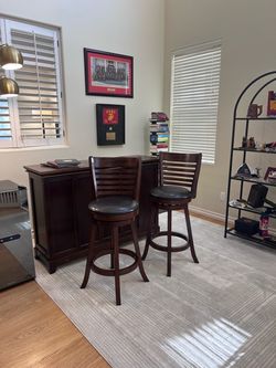 Set of 2 Wood and Leather Swivel Bar Stools