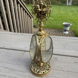 Vintage Ormolu Filigree Ornate Perfume Bottle With Glass Dauber