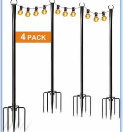 4 Pack 9ft String Light Poles for Outside, Thickened Metal Christmas Lights Hanger Pole Outdoor with Fork, Lighting Hanging Post Accessories for Patio