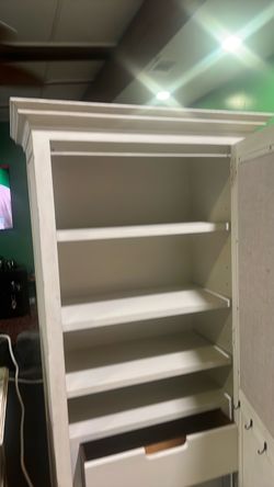 White Wood Bookcase with Shelves and Drawer