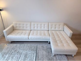 IKEA White/Beige Leather Sofa with Chaise