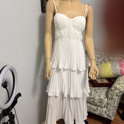 White Ruffle Tier Sundress Long